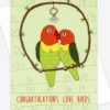 congratulations love birds card featuring 2 love birds with an engagement ring hangig down